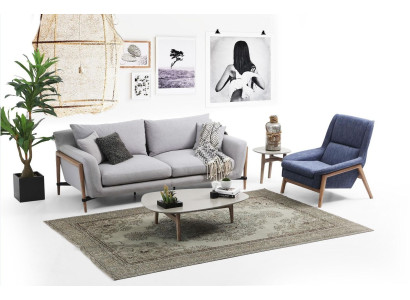 Sofagarnitur 2 Sitzer Sessel Zweisitzer Stoff Sofas Modern Design Grau