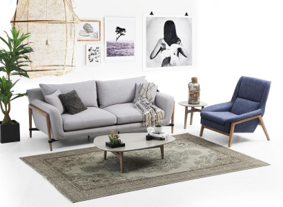 Sofagarnitur 2 Sitzer Sessel Zweisitzer Stoff Sofas Modern Design Grau