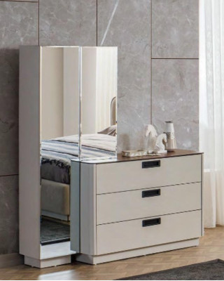 Stilvoller Holz Schminktisch Beiger Glas Tisch Edle Schlafzimmer Möbel