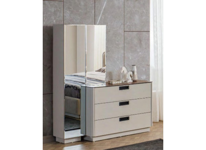 Stilvoller Holz Schminktisch Beiger Glas Tisch Edle Schlafzimmer Möbel