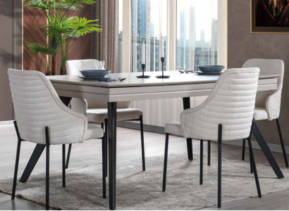 Weiße Esszimmer Garnitur Luxuriöse 6x Polsterstühle Rechteckiger Tisch