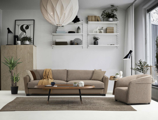 Sofagarnitur 441 Sitzer Sessel Viersitzer Modern Stoff Beige Set 3tlg