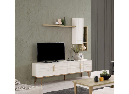 Garnitur TV Ständer Schrank RTV Lowboard Wohnzimmer Regale Weiß Holz