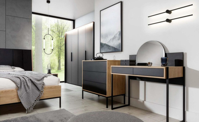 Schminktisch mit Spiegel Schwarz Konsolentisch Tisch Holz Spiegel Schlafzimmer