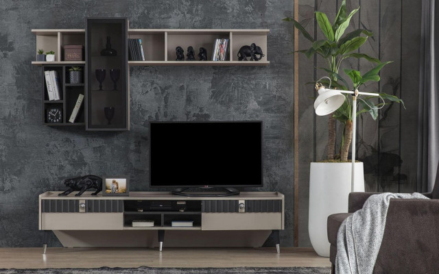 Wohnzimmer Set Designer RTV-Ständer Luxus Holz Regale Couchtisch 3tlg