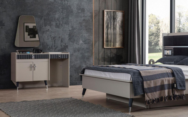 Beiger Schminktisch Holz Kosmetiktisch Designer Konsole Spiegel 2tlg