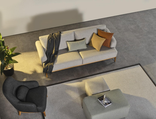 Sessel Design Luxus Polster Lounge grau Modernes Wohnzimmer Holz Textil