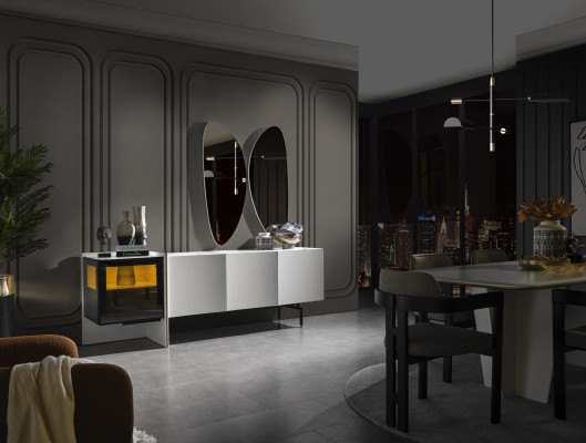 Modern Wohnzimmer Anrichte Spiegel Holz Möbel Luxus Stil Modern 2tlg neu