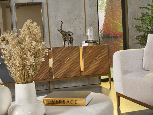 Anrichte 2x Spiegel Wohnzimmer Gruppe Holz Design Set 3tlg neu braun