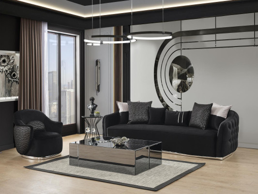 Sessel Design Polster Textil Design Modern Holz Wohnzimmer schwarz