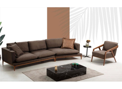 Ecksofa Sofa Wohnzimmer Sofas Stoff Luxus Eck L-Form Holz Stil Modern Möbel Neu