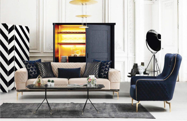 Garnitur Sofagarnitur Sofa Sofas 3+1 Sitzer Sessel Stoff Holz Modern Polyester