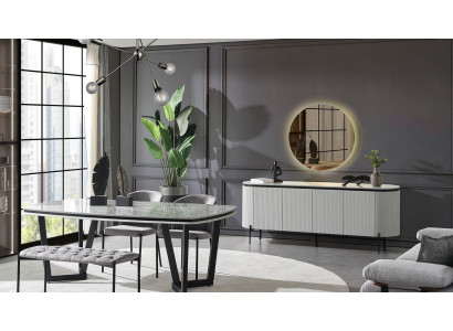 Modern Esszimmer Set Besteht aus Esstisch 4x Stühle und Anrichte Spiegel