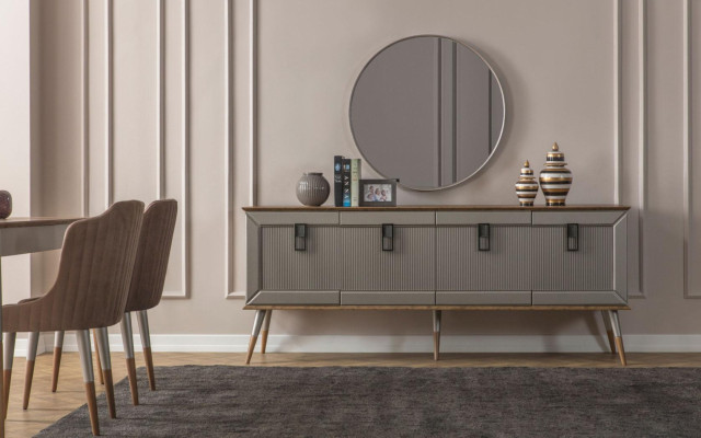  Helle Esszimmer Garnitur Robuster Esstisch Luxuriöses Sideboard 9tlg