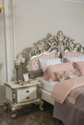 Bett Möbel Silber Rosa Schlafzimmer Möbel Design Betten Luxus Barock Holz