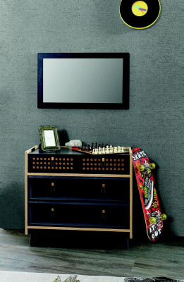 Jugendzimmer Kommode mit Spiegel Luxus Konsole Kommoden Möbel Blau