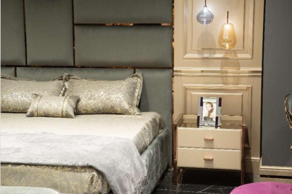 Komplette Schlafzimmermöbel Doppelbett Bett Beige Modern Set 5tlg Holz