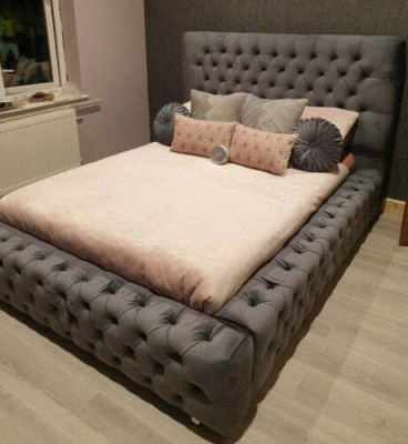 Design Modern Doppelbett Möbel 180x200 cm Polster Textil und Holz Schlafzimmer