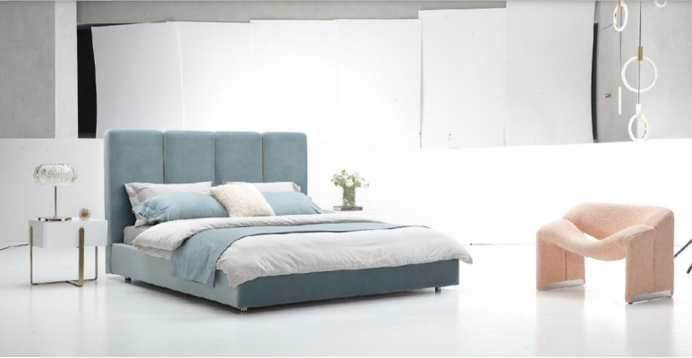 Designer Bett Blau 180x200 Schlafzimmer Betten Textil Hotel Luxus Polster Sitz