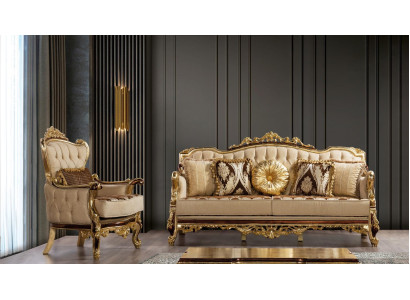 Luxus Sofa Beige Sofagarnitur Sessel 3+1 Sitzer Stoff Design Sofas