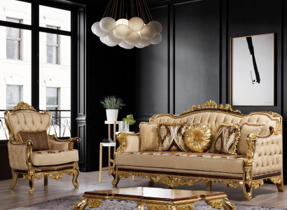 Sofagarnitur Couch Barock Rokoko Couchen Textil Chesterfield Sofa Tisch 3tlg.