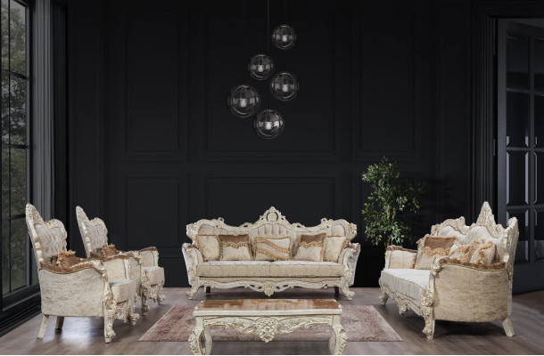 Chesterfield Barock Dreisitzer Couch Möbel Couchen Stoff Gold Sofa