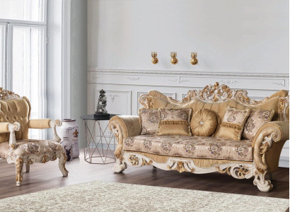 Wohnzimmer Luxus Sofa Beige Sofagarnitur Sofas Sessel 3+1 Sitzer Stoff Design