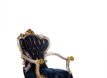 Luxus Sessel Klassischer Thron Stuhl Lehnstuhl Barock Samt Blau Gold
