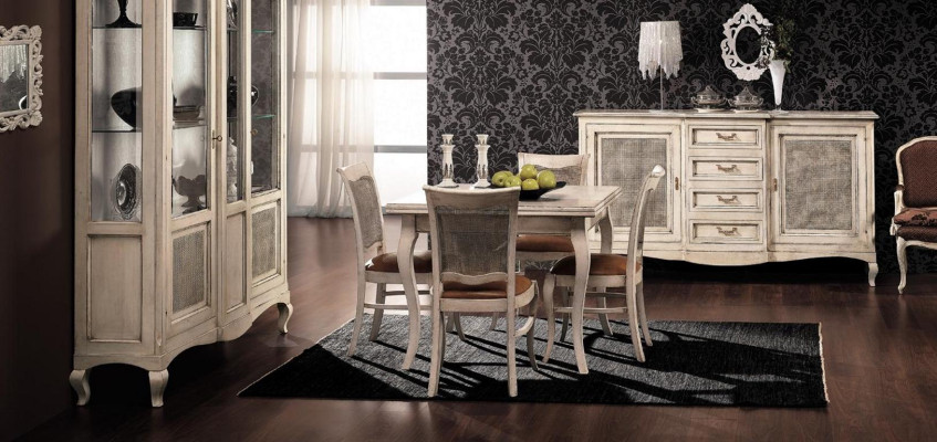 Garnitur Holz Möbel Kommode 4x Stuhl Tisch Vitrine Neu Gruppe Esszimmer Set 7tlg