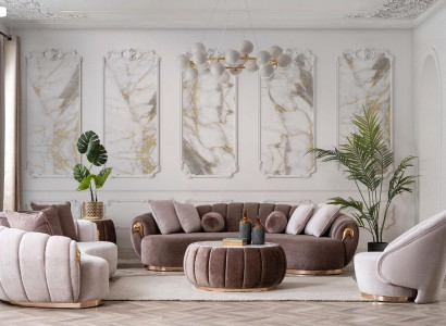 Luxus Wohnzimmer Sofagarnitur 3+3+1 Sitz Halb Runde Couchen Sofa mit Tisch 4tlg.