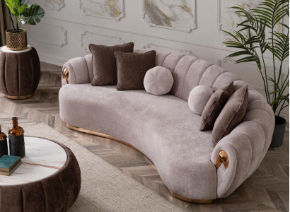 Luxus Sofa Big Couch Runde Couchen xxl Sofas Sitzmöbel Stoff 263cm Grau
