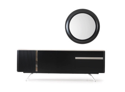 Wohnzimmer Anrichte Spiegel Sideboard Holz mit Metall Stil schwarze