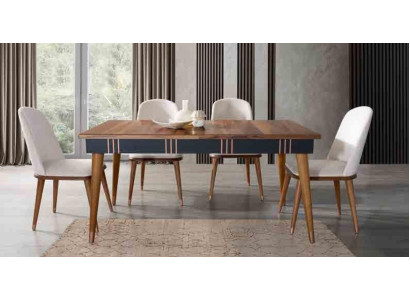 Tisch Esszimmer Garnitur Esstisch Stuhl Set 5tlg. Textil Holz Lehn Stühle Möbel
