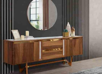 Sideboard Kommoden Set Italienische Möbel 2tlg. Schrank Holz Kommode mit Spiegel