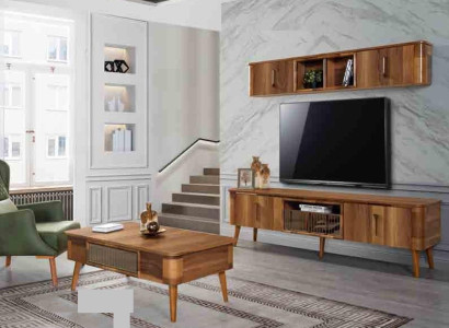 rtv tv Sideboard Leder Holz Tisch Fernseh Schrank Tisch Design Low 2tlg. Set Neu