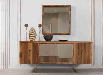 Sideboards Holz Schrank Möbel Kommoden Braun Neu Sideboard mit Spiegel Anrichte