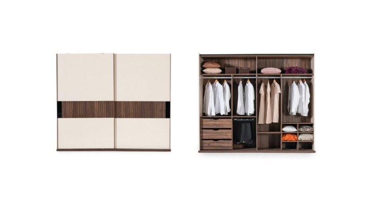 Luxus Kleiderschrank mit Schwebetüren Holz Schrank Modern Stil Beige
