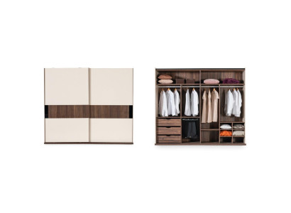 Luxus Kleiderschrank mit Schwebetüren Holz Schrank Modern Stil Beige