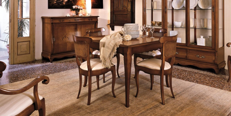 Garnitur Set Tisch 4x Stühle Stuhl Vitrine Set Kommode Essgruppe 7tlg. Esszimmer