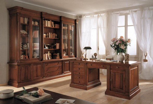 Büro Einrichtung Massiv Holz Schreibtisch Bücherschrank Tisch Regal Schrank 2tlg