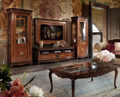 Set 4tlg. Wohnzimmer rtv Vitrine Kommode Couchtisch Holz Luxus Garnitur Gruppe