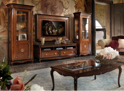 Set 4tlg. Wohnzimmer rtv Vitrine Kommode Couchtisch Holz Luxus Garnitur Gruppe