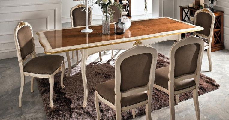 Set Tisch + 6 Stühle Komplette Klassisches Esszimmer Essgarnitur Möbel Barock