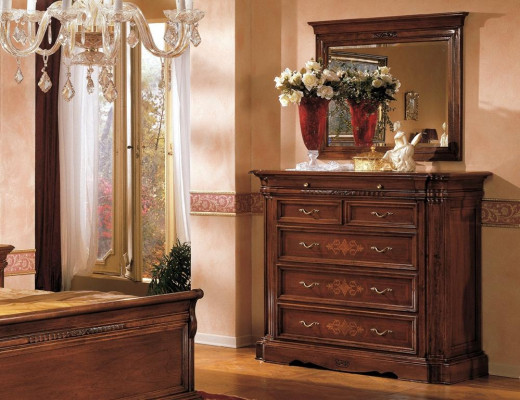 Massivholz Kommode mit Spiegel Sideboard Kommoden Set Italienische Möbel 2tlg.