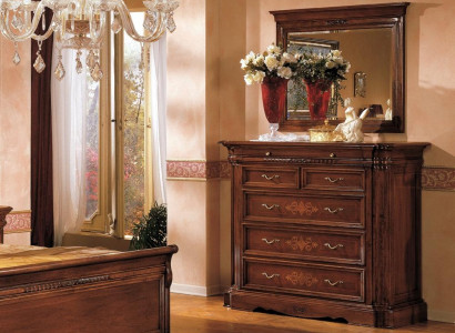 Massivholz Kommode mit Spiegel Sideboard Kommoden Set Italienische Möbel 2tlg.