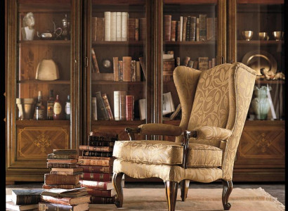 Sessel Bibliothek Lese Stuhl Ohrensessel Sofa Polster Italienische Möbel Luxus