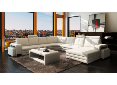 Große wohnlandschaft sofa polster eckgarnitur + hocker couch tisch komplett set