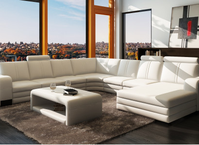 Große wohnlandschaft sofa polster eckgarnitur + hocker couch tisch komplett set