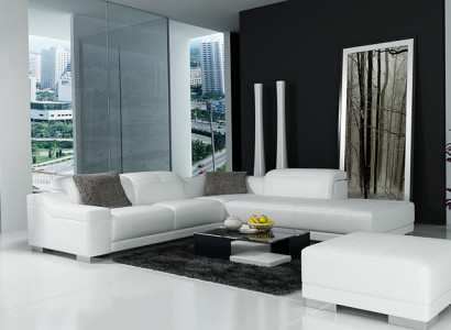 Designer Sofa Garnitur Couch Ecksofa mit Hocker Wohnlandschaft Polster