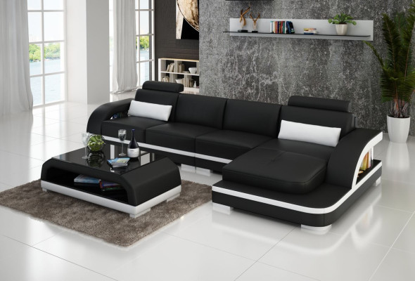 Ledersofa L-Form Couch Wohnlandschaft Ecksofa Dekor Garnitur Design Modern
